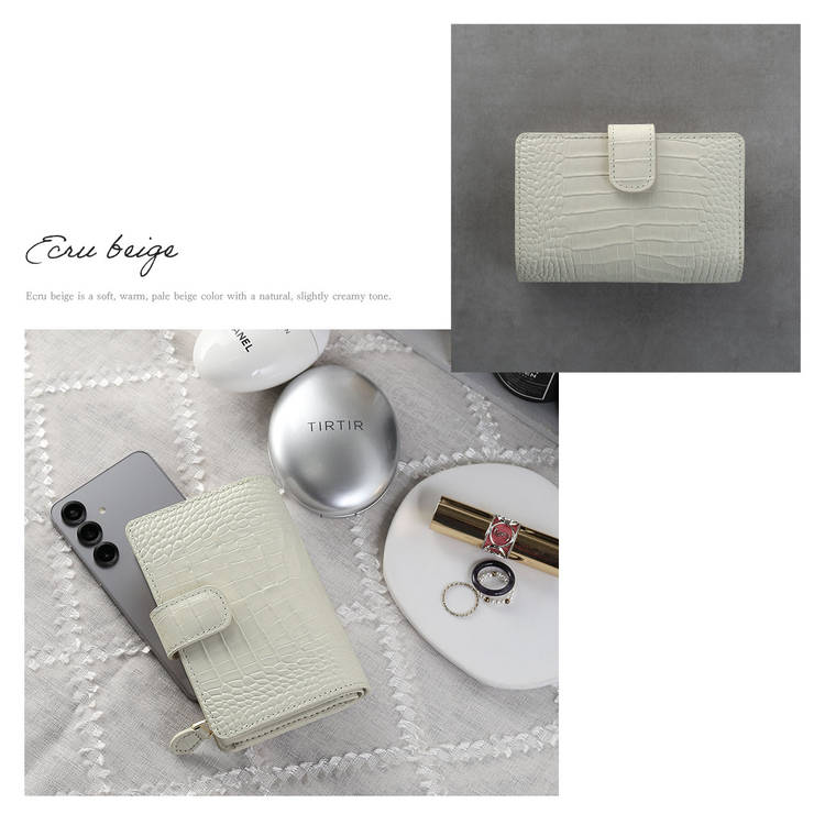 牛革 二つ折り財布 クロコダイル型押し