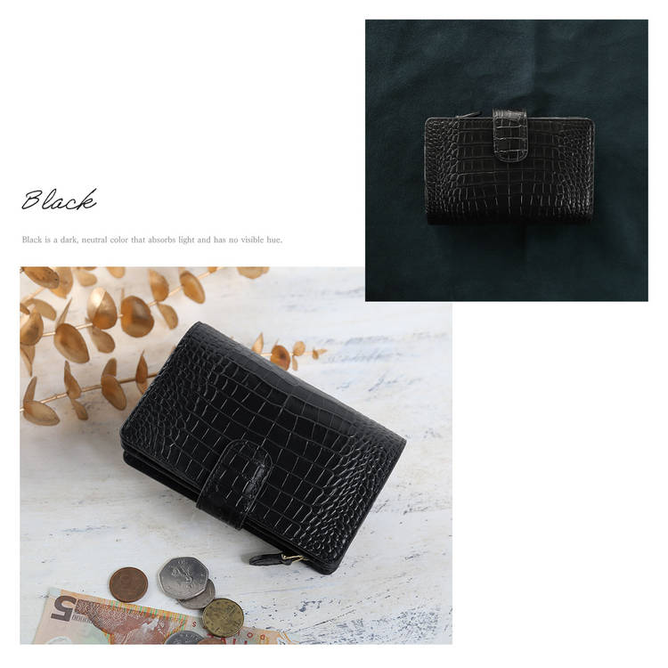 牛革 二つ折り財布 クロコダイル型押し