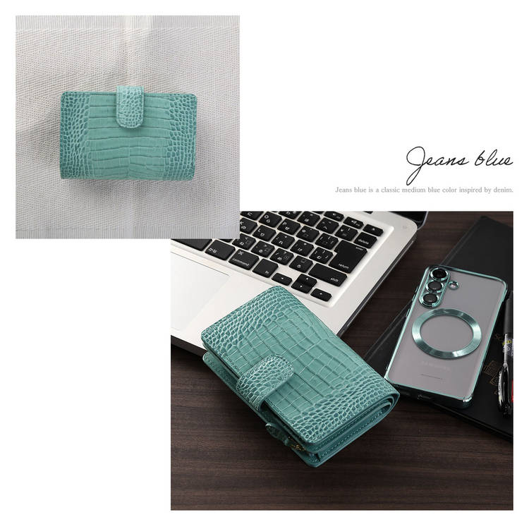 牛革 二つ折り財布 クロコダイル型押し