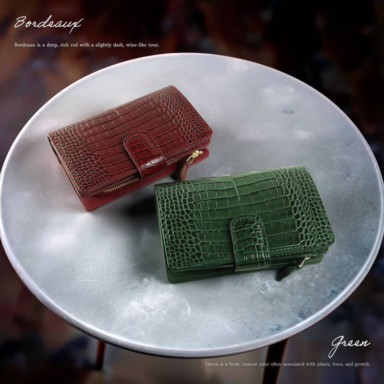 牛革 二つ折り財布 クロコダイル型押し