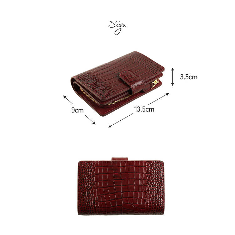牛革 二つ折り財布 クロコダイル型押し
