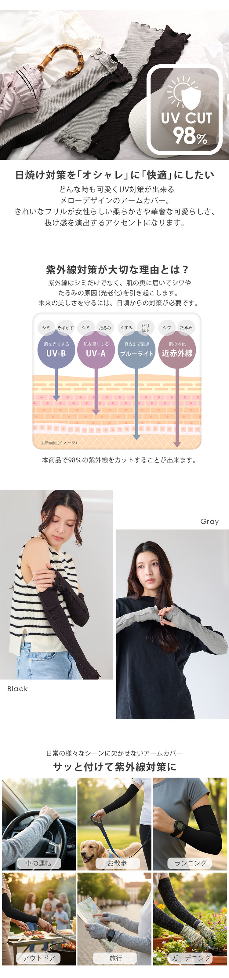 UVカット98％の冷感アームカバー