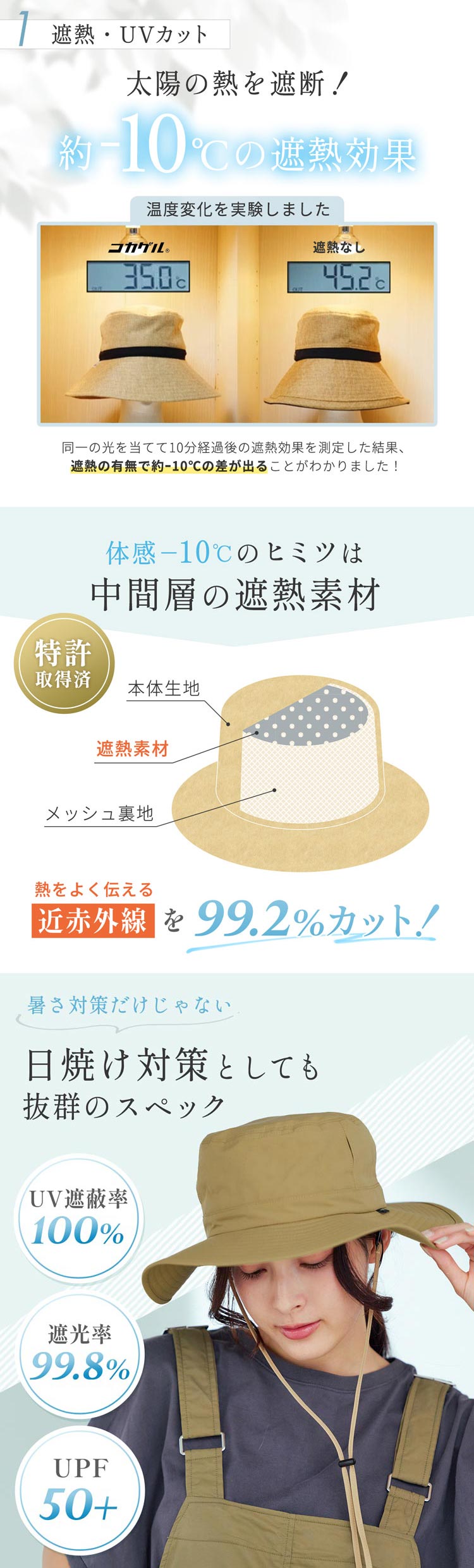 コカゲル 遮熱 涼しい 蒸れない 帽子 UVカット 遮光