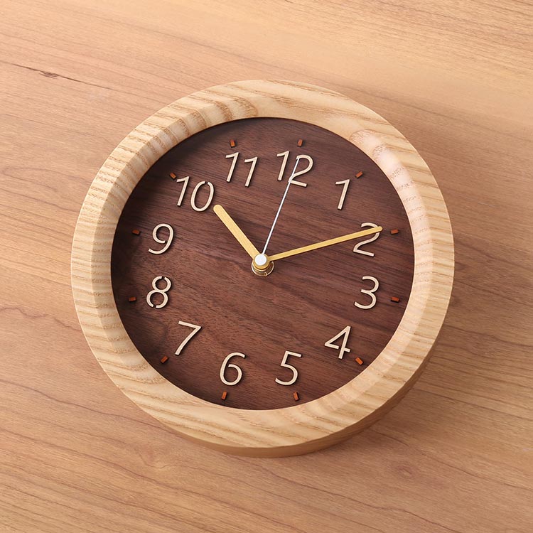 時計 掛け時計 天然木 木製 丸型 直径20cm 丸 円 ウォールナット チェリー タモ (09000759r)