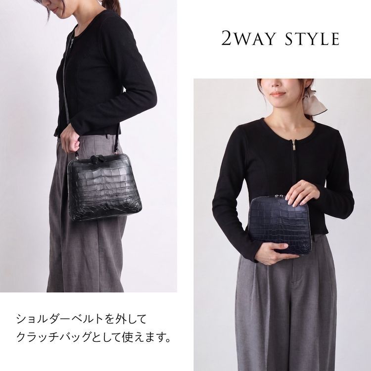 クロコダイル 2way ショルダーバッグ レディース 斜めがけ ミニバッグ 本革 マット加工 クラッチバッグ