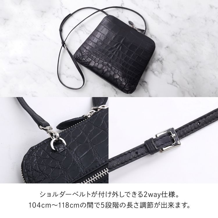 クロコダイル 2way ショルダーバッグ レディース 斜めがけ ミニバッグ 本革 マット加工 クラッチバッグ