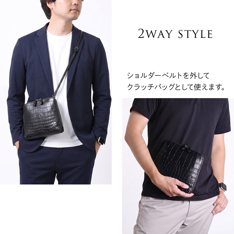 クロコダイル 2way ショルダーバッグ レディース 斜めがけ ミニバッグ 本革 マット加工 クラッチバッグ