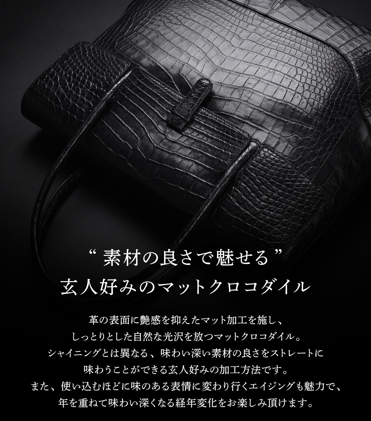 クロコダイル ハンドバッグ マット加工 センター取り 本革 鰐革 ワニ革