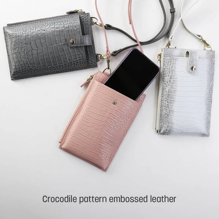 クロコダイル型押し 牛革 スマホショルダー