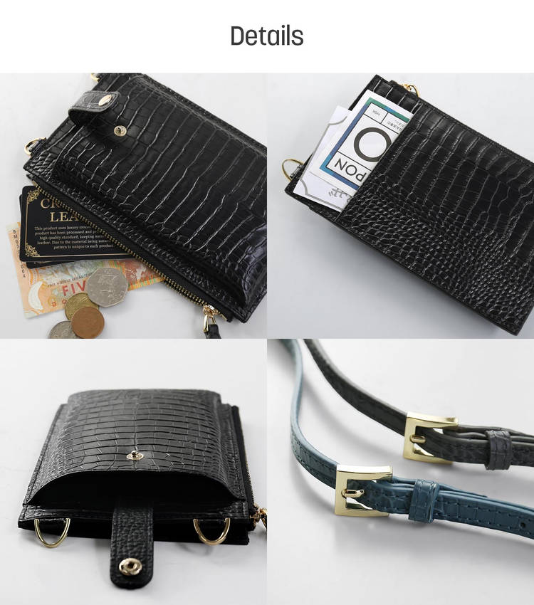 クロコダイル型押し 牛革 スマホショルダー