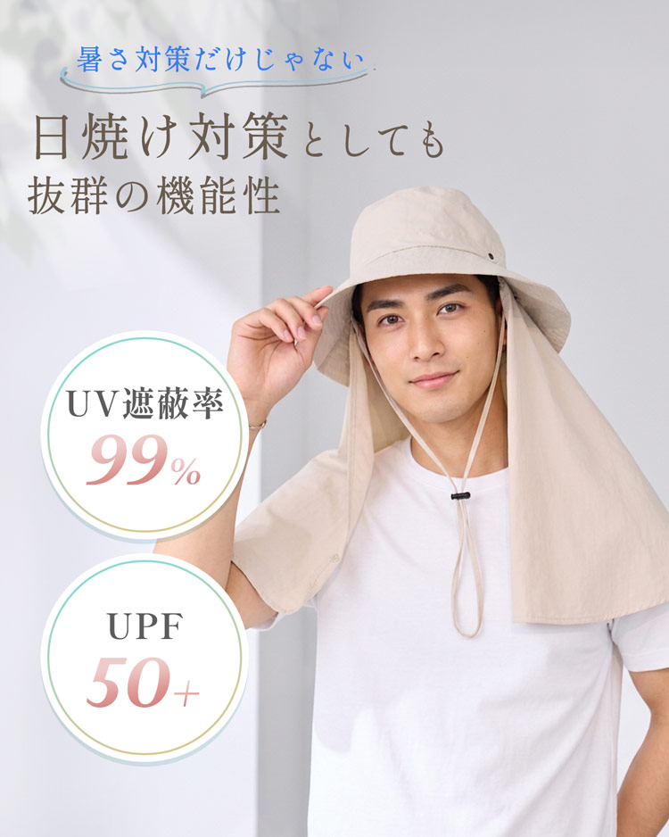 遮熱帽子 UVカット 帽子 メンズ 遮熱ハット つば広 日よけ帽子 ネックガード付き フェイスカバー