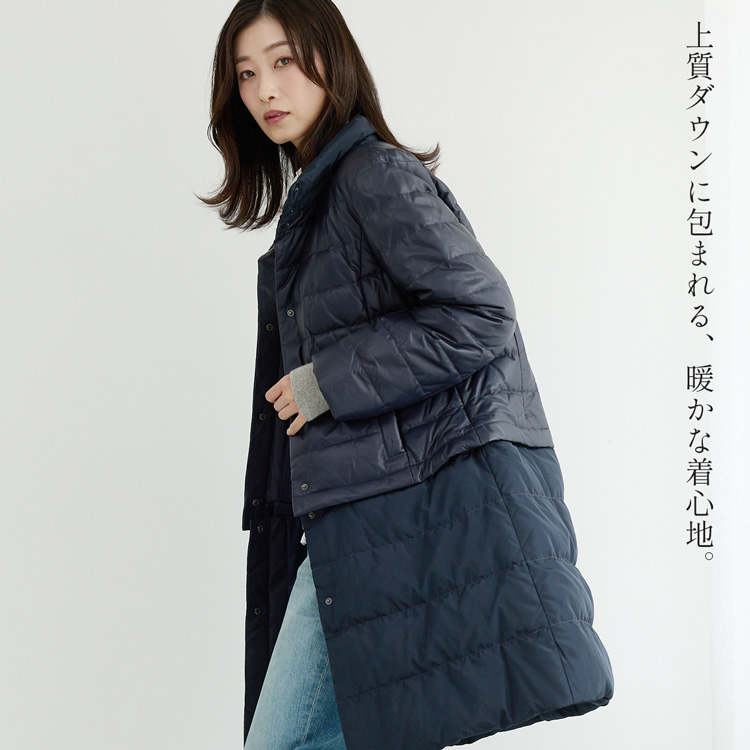 ダウンジャケット ダウンコート 2WAY レディース 本革 羊革 ラムレザー スタンドカラー 