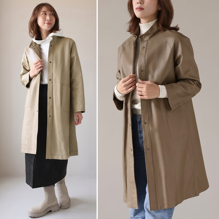 ラム レザー ロング丈 リバーシブル レディース モカ ベージュ