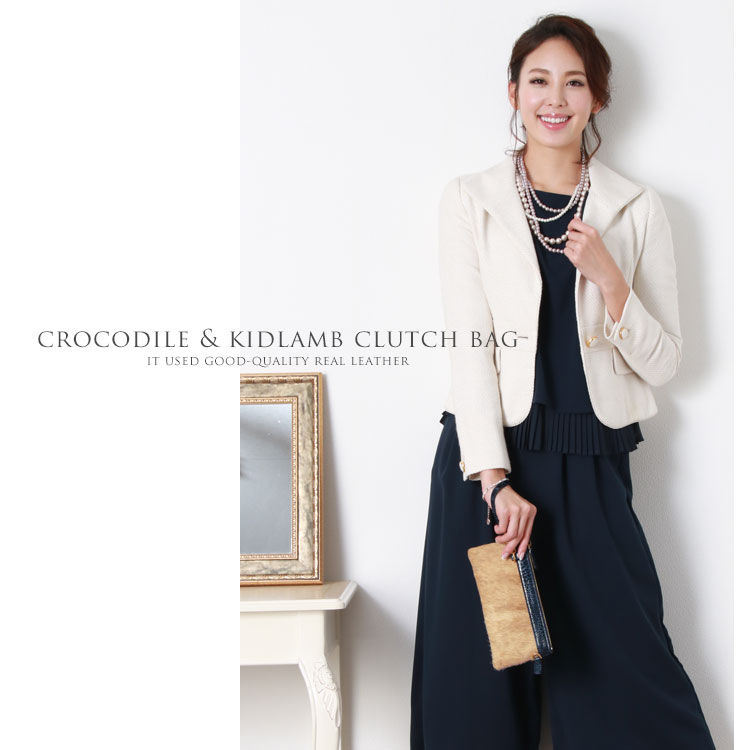 クロコダイル ＆ キッドラム クラッチバッグ シャイニング 加工 / レディース