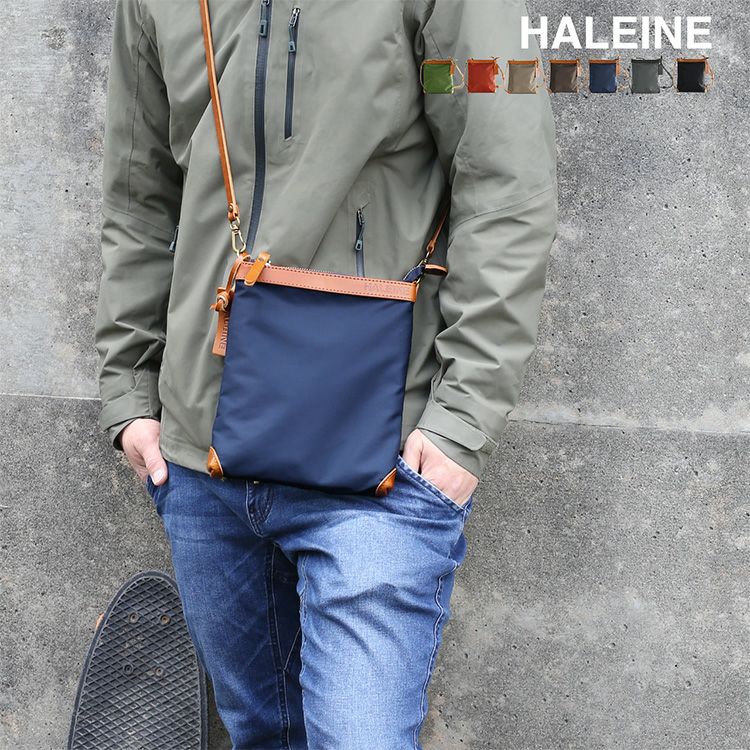 HALEINE 日本製 ナイロン ヌメ革 サコッシュ 4FB 【名入れ 別途購入で