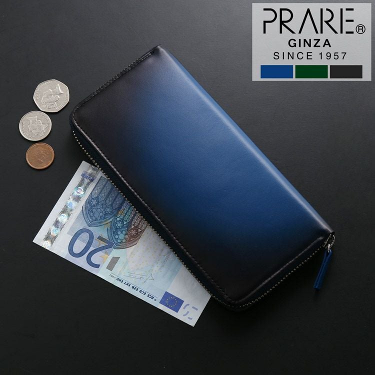 PRAIRIE 牛革 グラデーション ラウンドファスナー 長財布 メンズ 本革