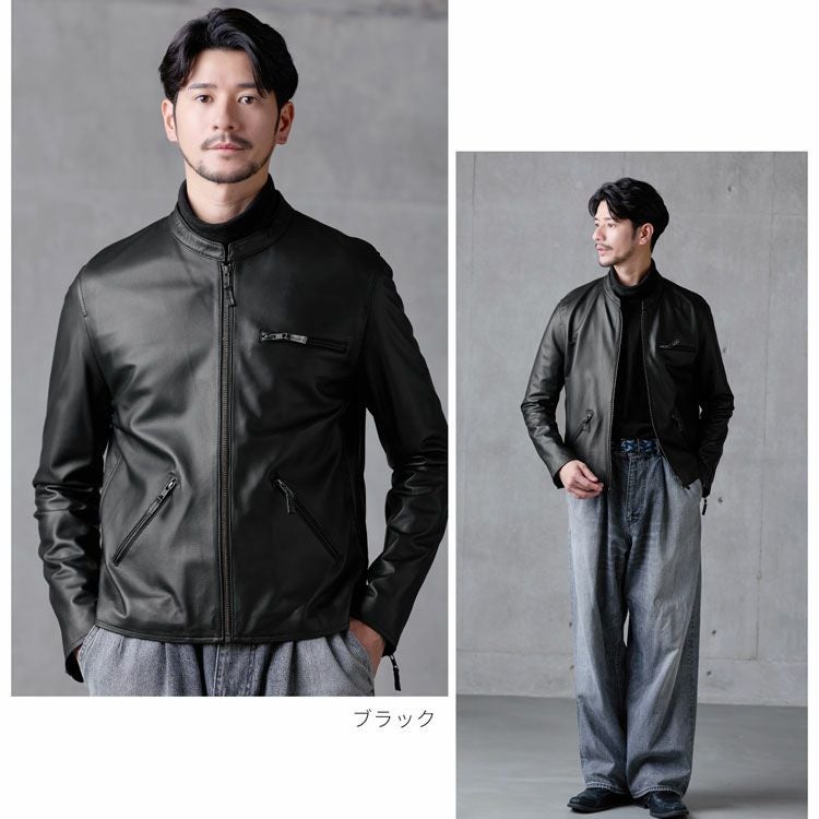 レザージャケット メンズ 本革 ラムレザー 軽量 シングル ライダース