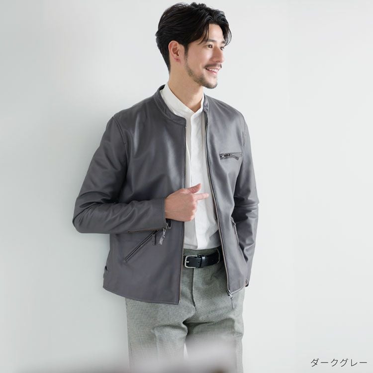 レザージャケット メンズ 本革 ラムレザー 軽量 シングル ライダース