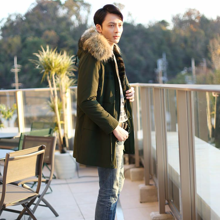 HALEINE モッズコート メンズ ミンク ライナー ラクーン ファー