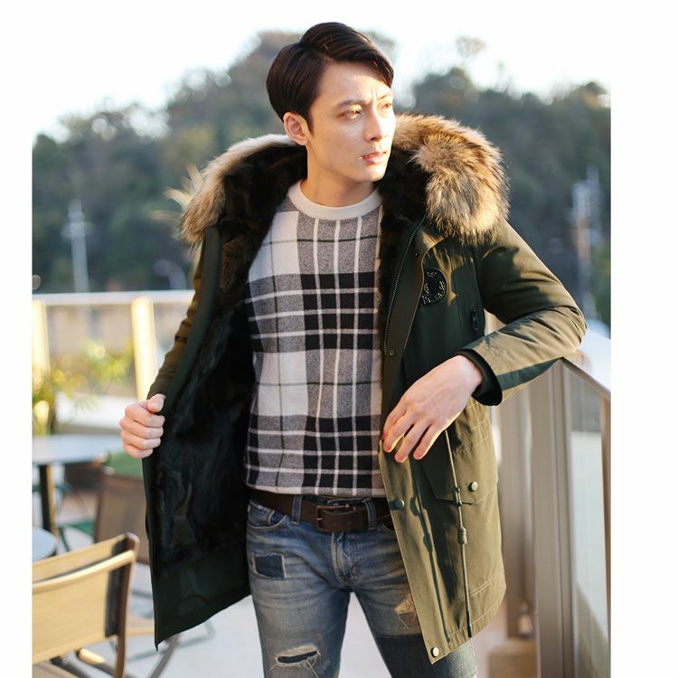 HALEINE モッズコート メンズ ミンク ライナー ラクーン ファー