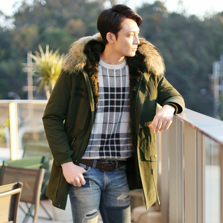 HALEINE モッズコート メンズ ミンク ライナー ラクーン ファー