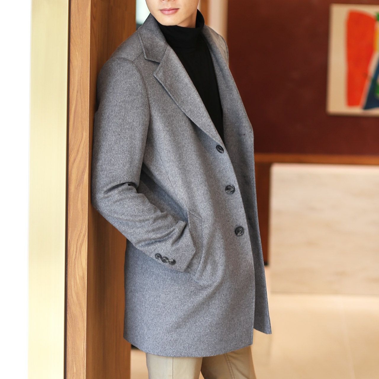 HALEINE メンズ チェスターコート ダウン ライナー カシミヤブレンド