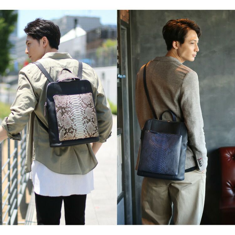 イタリア製 パイソン ＆ 牛革 3WAY バッグ リュック ショルダーバッグ