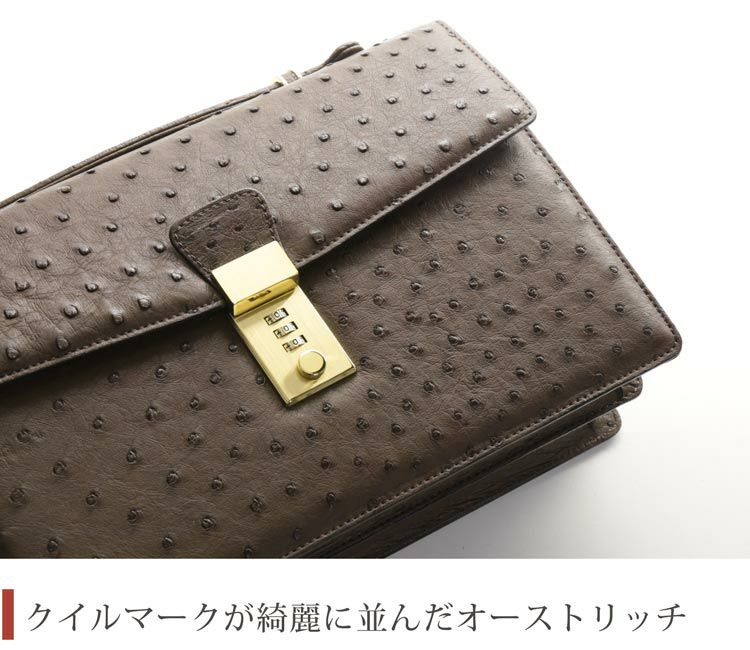 オーストリッチ メンズ セカンドバッグ ダイヤルロック式 日本製 30cm