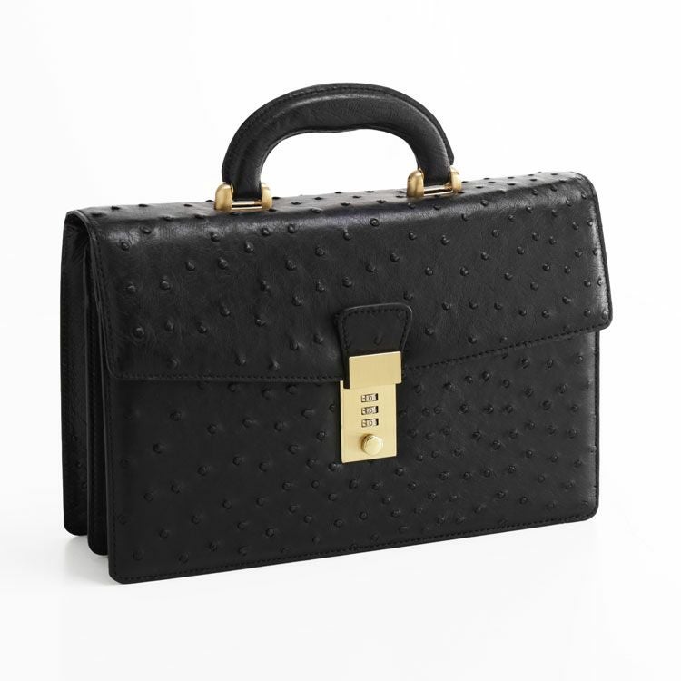 【新品】HILTON　オーストリッチレザー　ビジネスバッグ　黒 オーストリッチ メンズ バッグ ダイヤルロック フルポイント 日本製 4FA