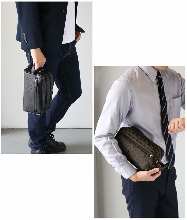 オーストリッチ JNH-2750A ハンドバッグ ダークブラウン  ostrich TOPファスナー ショルダー付き フルポイント オーストリッチ JNH-2750A ハンドバッグ ダークブラウン ostrich TOP