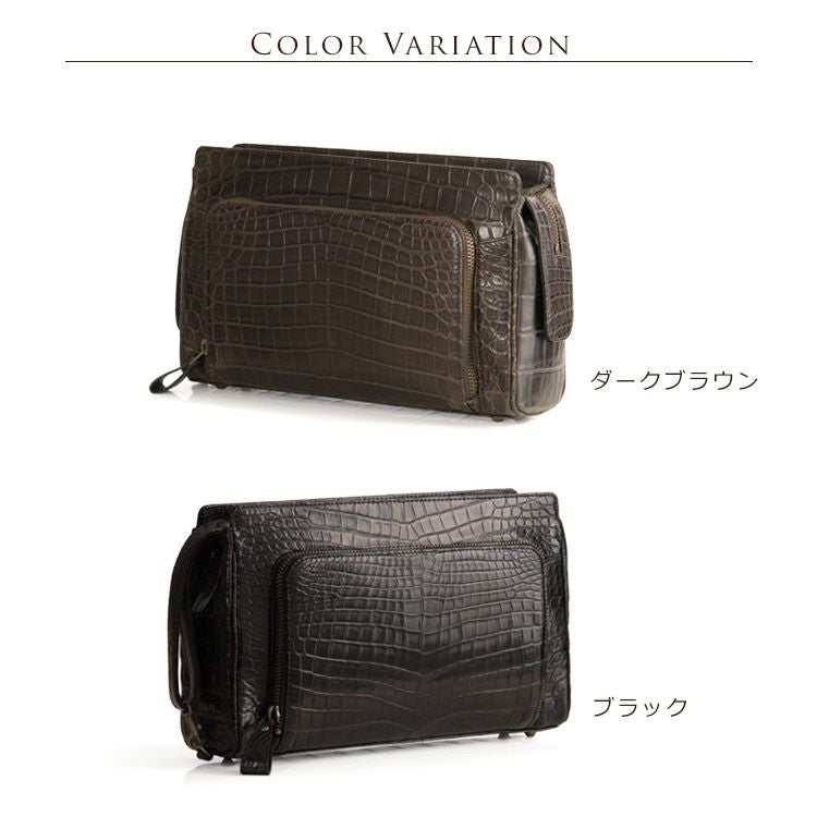 クロコダイル メンズ セカンドバッグ 日本製 センター取り マット 加工