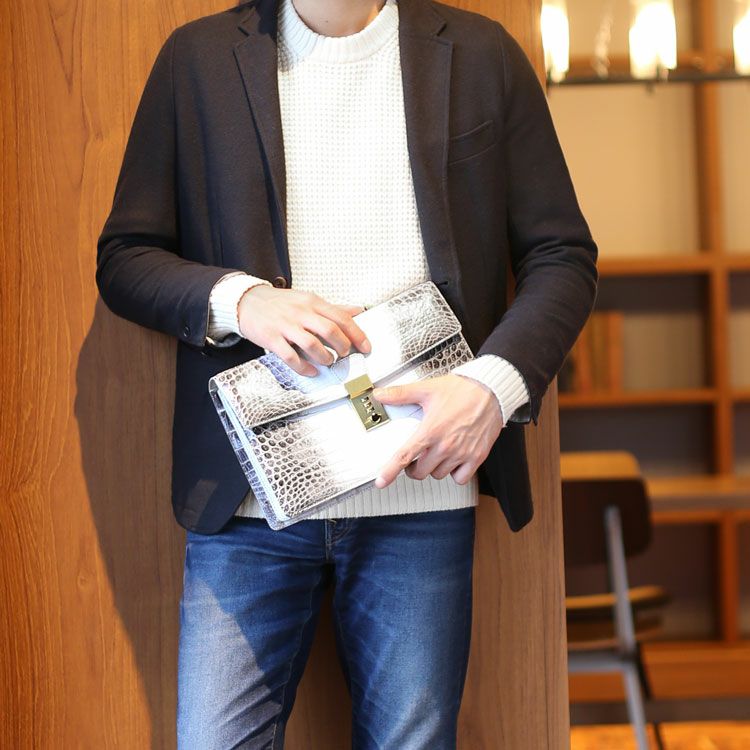 ヒマラヤ クロコダイル メンズ セカンドバッグ ダイヤルロック 日本製