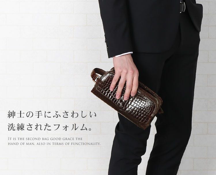 専用です！！シャイニングクロコ　セカンドバッグ 日本製 クロコダイル メンズ セカンドバッグ Wファスナー シャイニング