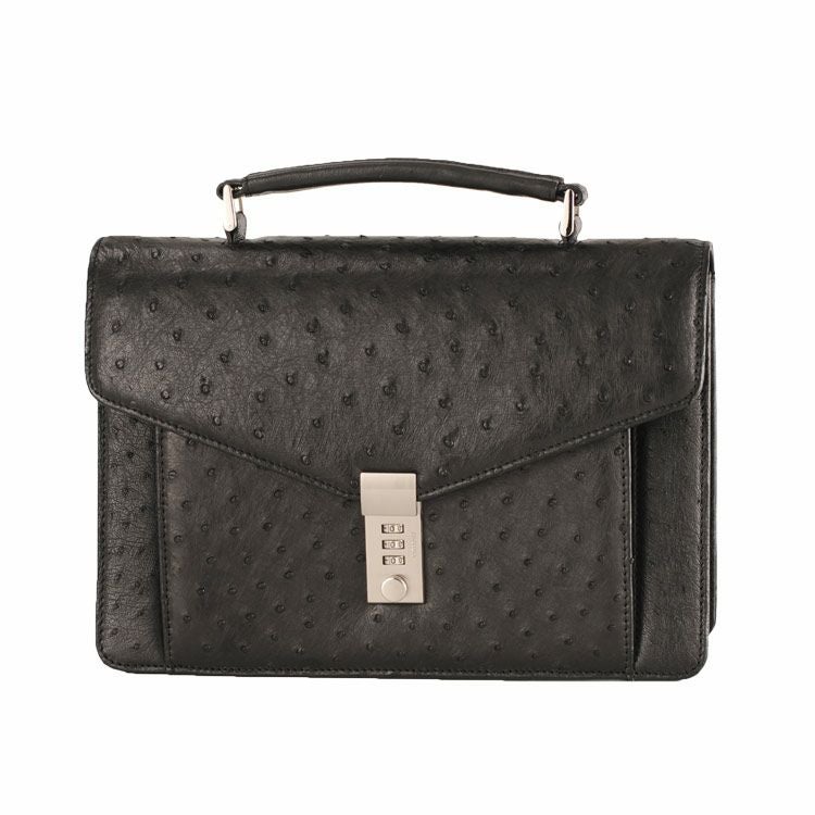 【極上】オーストリッチ ビジネスバッグ made in ITALY 鍵付き オーストリッチ メンズ バッグ キー 付き ビジネス セカンド 4FA