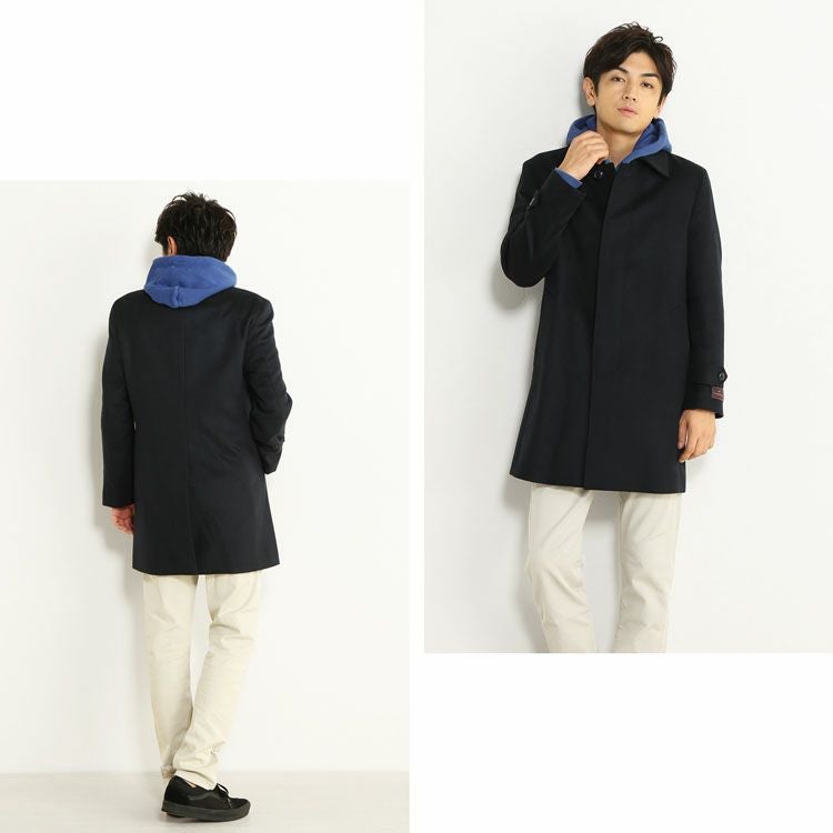 美品 ダーバン ピュアカシミヤ100% ヘリンボーン ステンカラーコートM ステンカラーコート メンズ カシミヤ100% HALEINE ダークネイビー