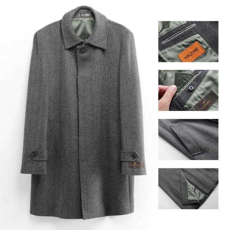ステンカラーコート メンズ カシミヤ100% HALEINE ダークネイビー