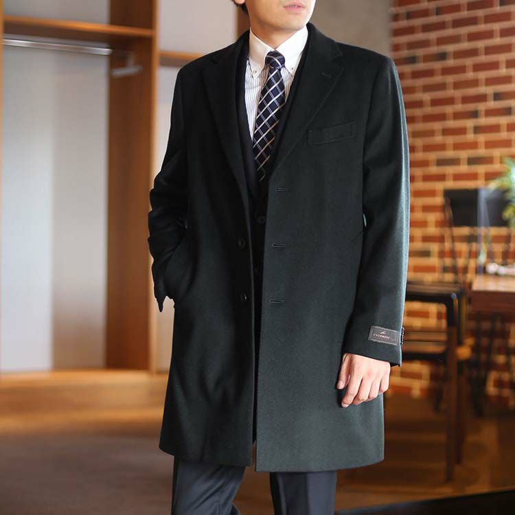 チェスターコート メンズ カシミヤ100% HALEINE ダークネイビー