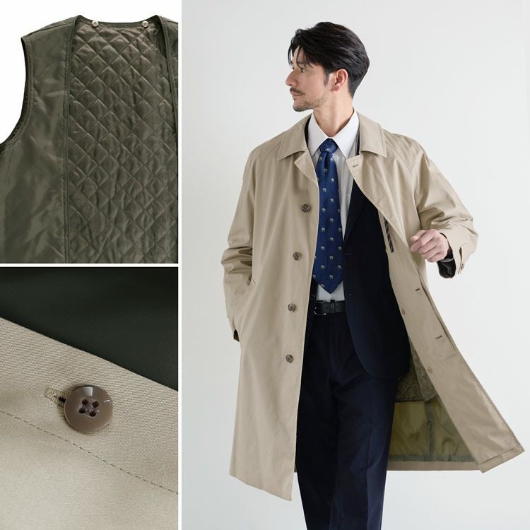 P.E.A中綿ライナー付きメンズステンカラーコート