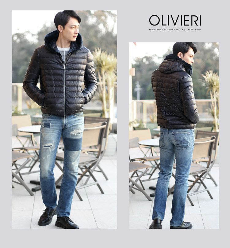 OLIVIERI/オリヴィエリ ラムレザー メンズ ダウンジャケット ムートン