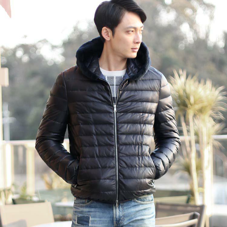 OLIVIERI/オリヴィエリ ラムレザー メンズ ダウンジャケット ムートン