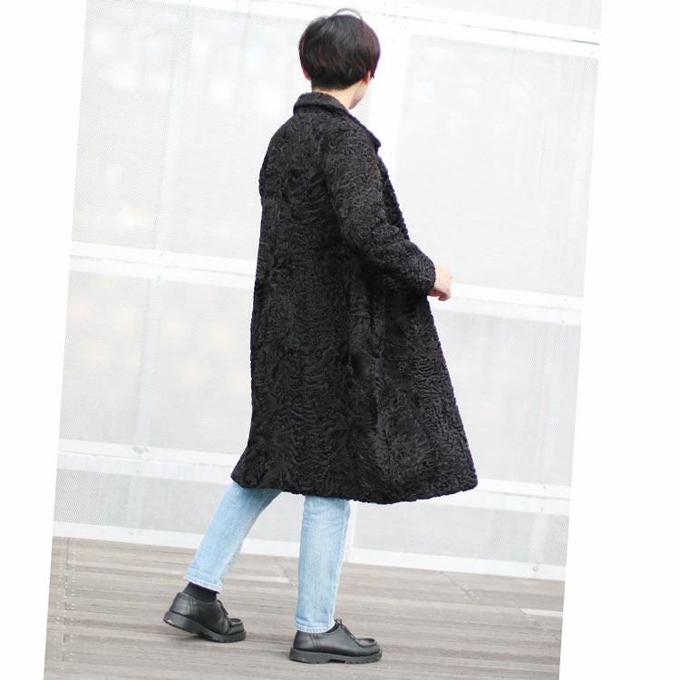 ファー コート メンズ カラクル ラム ロング 100cm 男女兼用 アウター 7F
