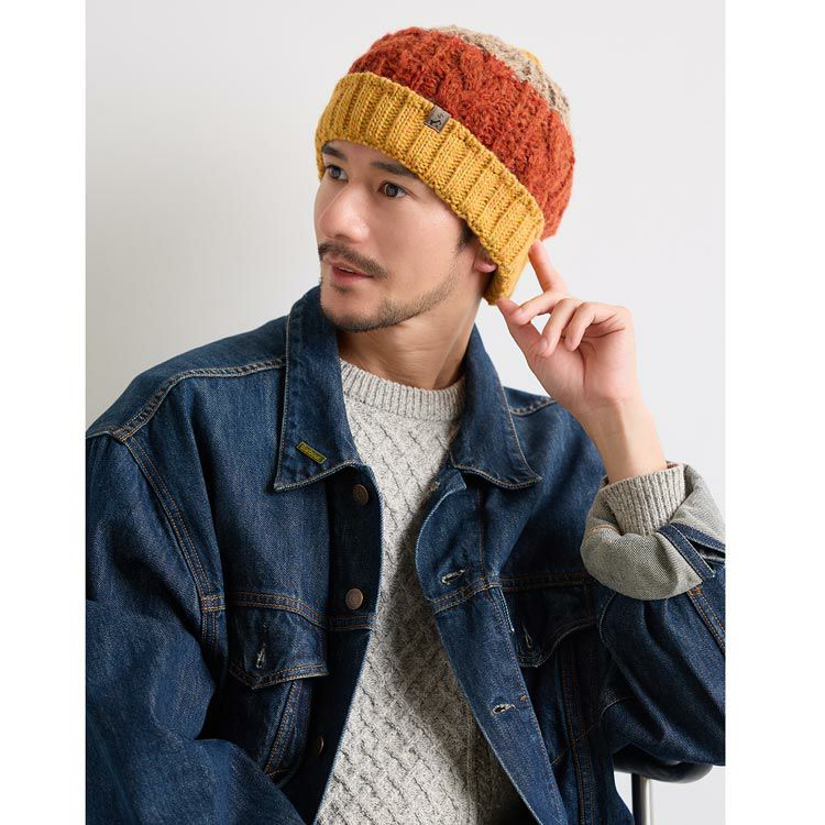 ニット帽イタリア糸ポンポン付き帽子メンズ厚手