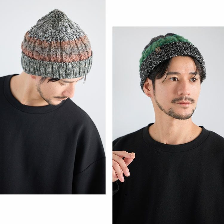 ニット帽イタリア糸ポンポン付き帽子メンズ厚手