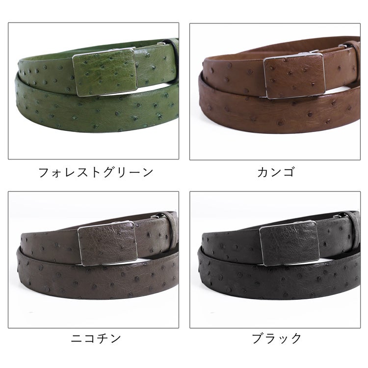日本製 本革 オーストリッチ ベルト メンズ 張り無双 バックル 35mm 4FA