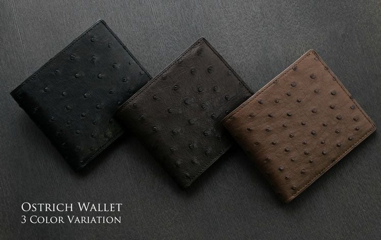オーストリッチ 二つ折り 財布 両カード メンズ 一枚革 無双仕立て