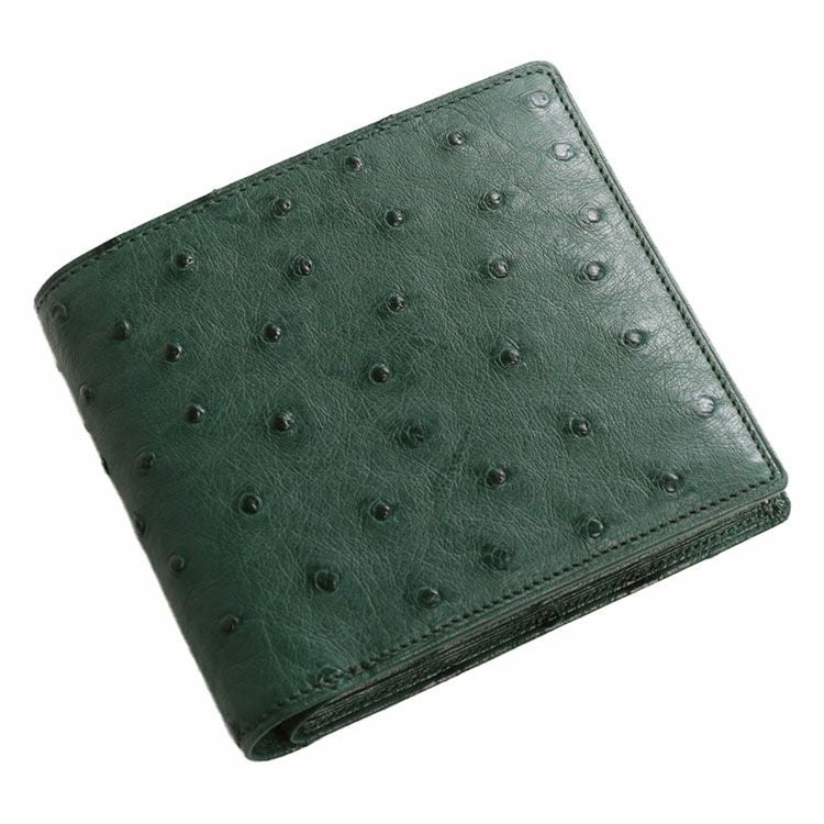 オーストリッチ 二つ折り 財布 両カード メンズ 一枚革 無双仕立て