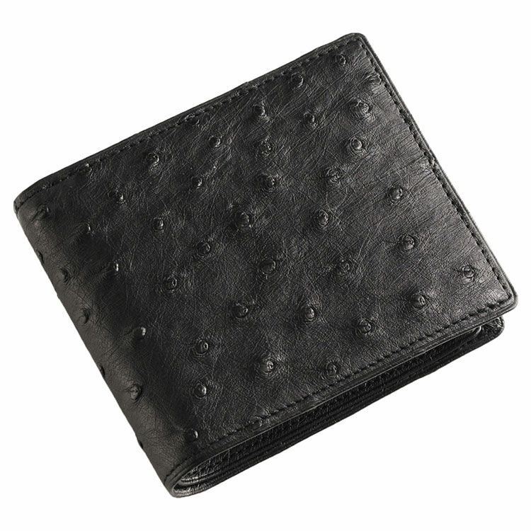 オーストリッチ 二つ折り 財布 両カード メンズ 一枚革 無双仕立て