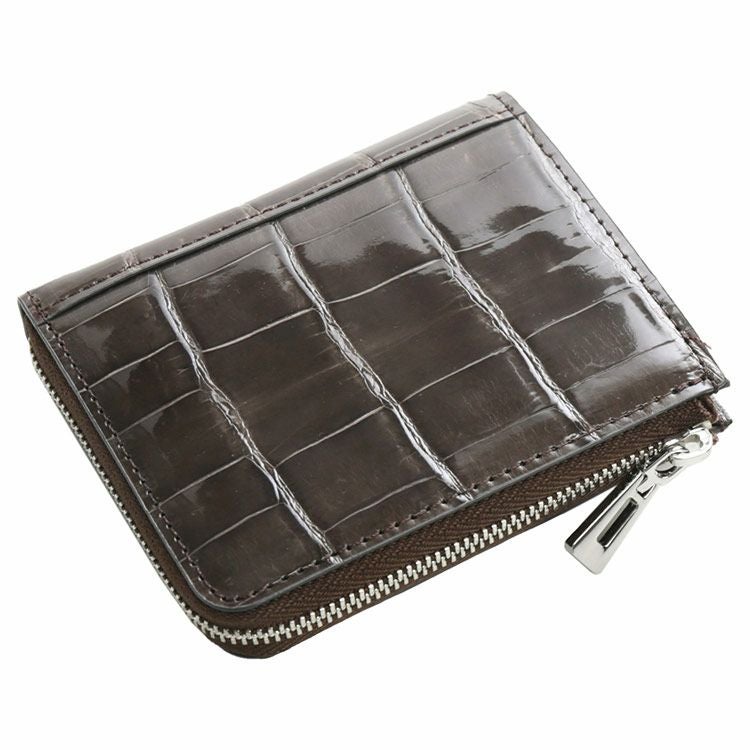 クロコダイル シャイニング L字ファスナー ミニ財布 メンズ【ネコポス