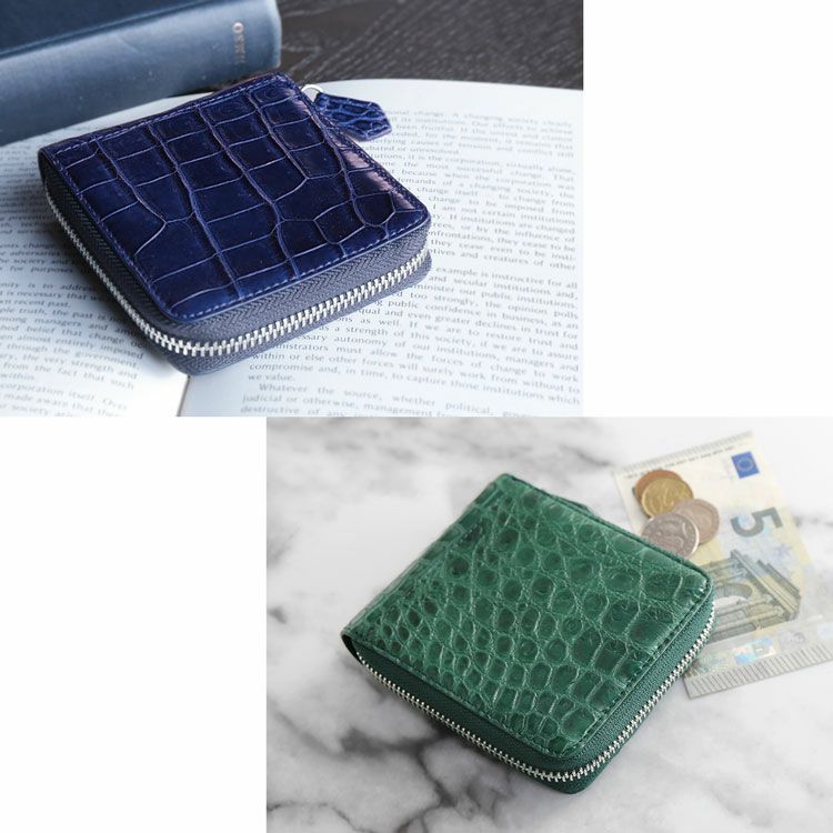 クロコダイルラウンドファスナー二つ折り財布メンズマットコンパクト財布(06001680-mens-1)