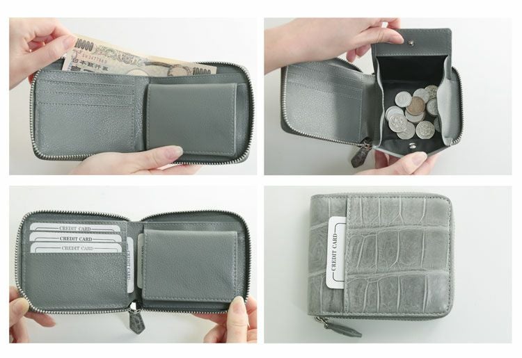 クロコダイルラウンドファスナー二つ折り財布メンズマットコンパクト財布(06001680-mens-1)